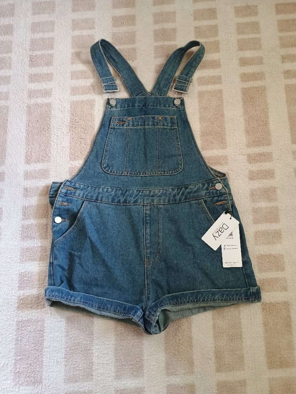 DAZY Denim Blue Bib Overall Shorts w/ Side Button Closure